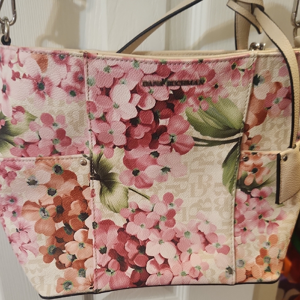 Dana Buchman Pink and Green Floral Shoulder Bag